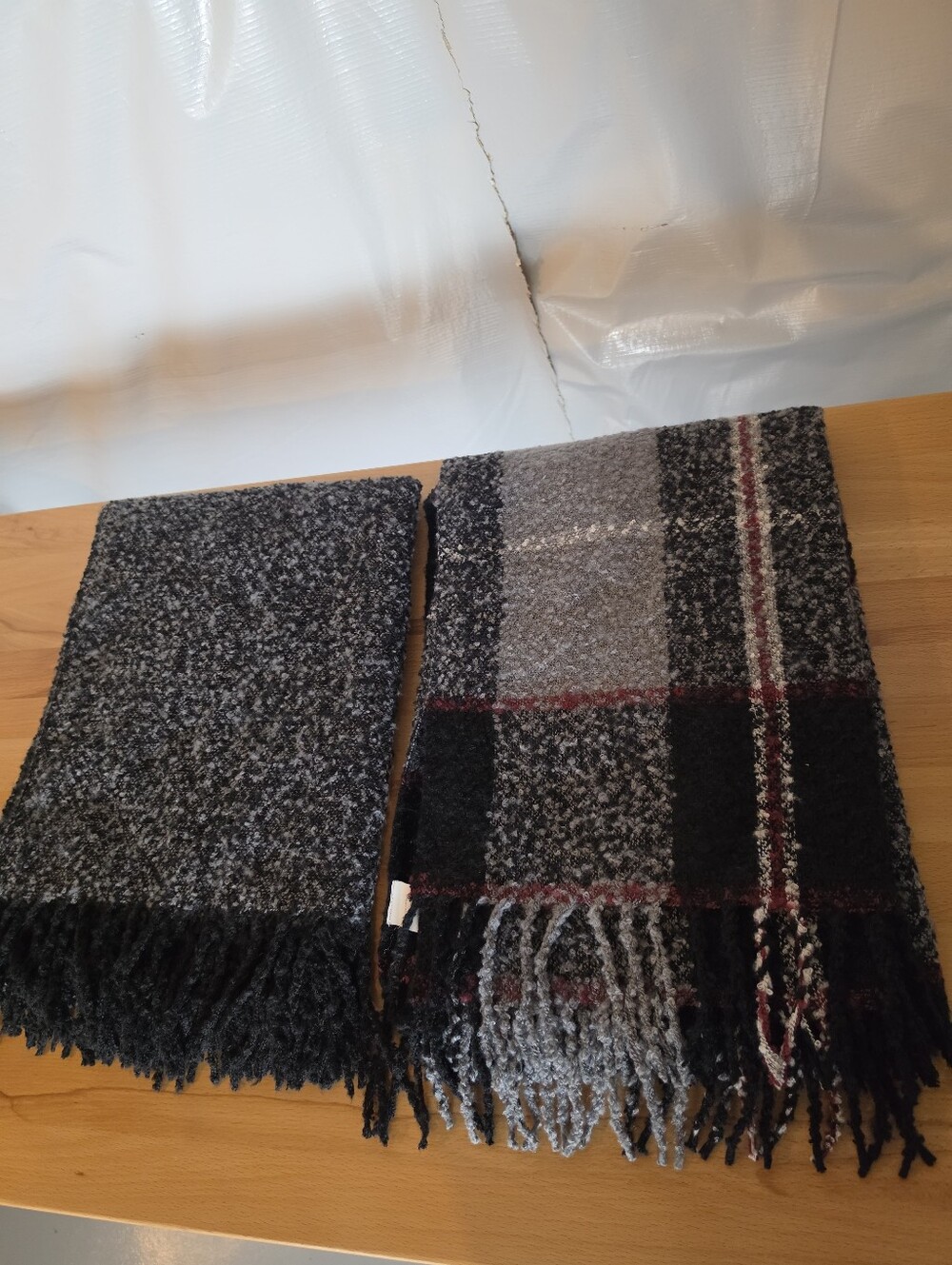 Emanuel Geraldo 2-Pack Blanket Scarves Black Gray Plaid Fringe OS Cozy Layering